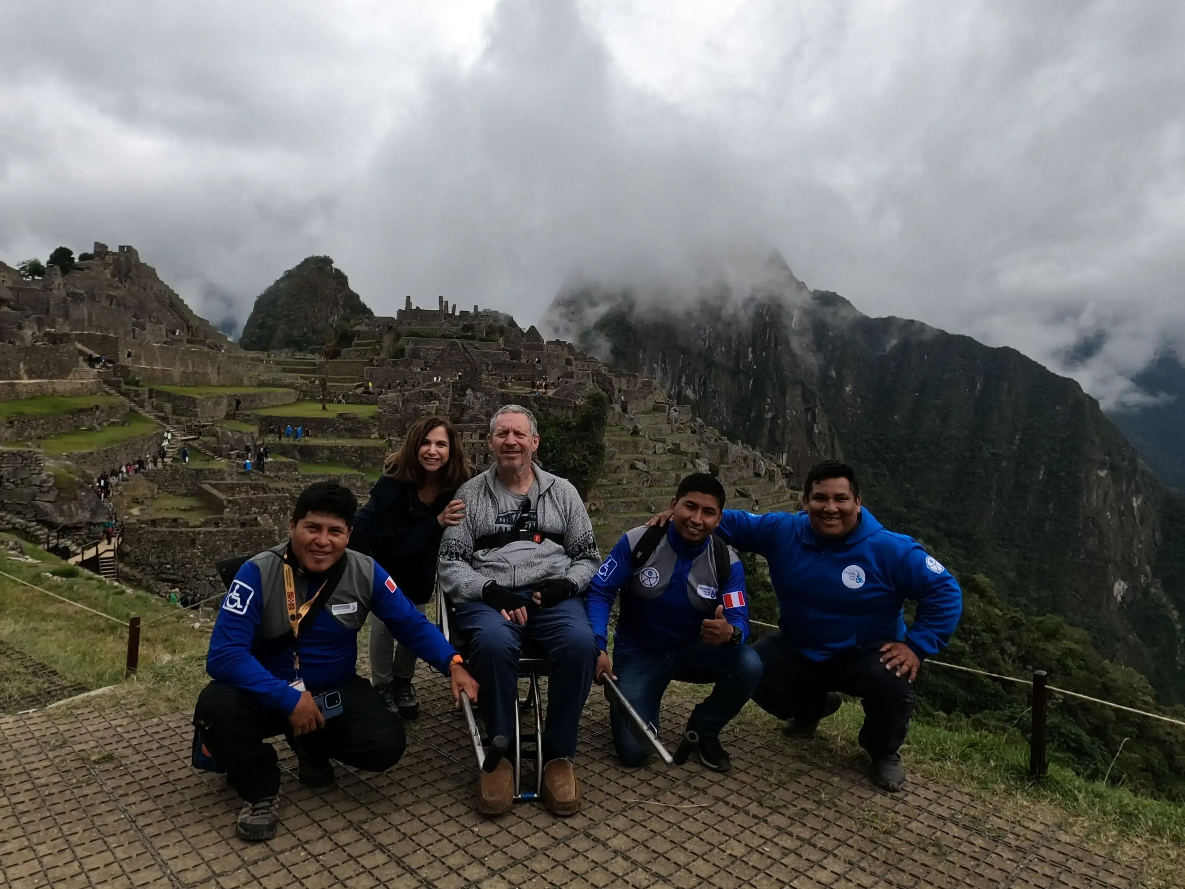 Accessible Travel Peru full team wheelchair client Machu Picchu Peru Inca Empire accessible tour